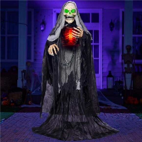 67” Halloween Animatronics Standing Grim Reaper w/ Breastbone Life Size Skeleton - Picture 1 of 7